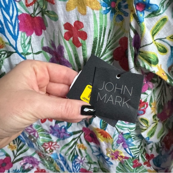 NWT John Mark Plus Size Tunic Linen Floral Point Collar Button Front Blouse Top - Picture 10 of 11